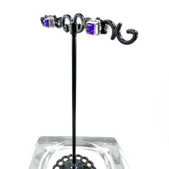 Square Amethyst Sterling Silver Post earrings - Picture 1 of 7